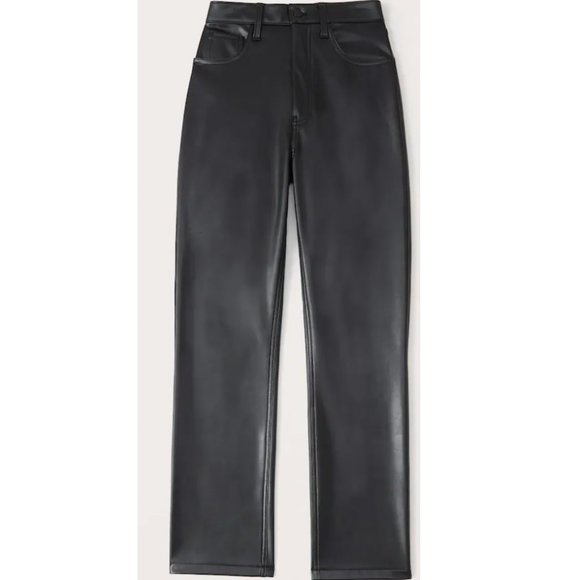 Abercrombie & Fitch Women's Black Vegan Leather 90s Straight Pant - Picture 6 of 9